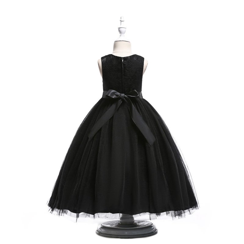 Glamulice Black Flower Girls Dress Lace Bridesmaid Long A Line Kids Black Funeral Dresses Wedding Pageant Tulle Party Ball Gown Christmas Holiday Evening Formal Princess Dance Gown 10 Prom New Year - Image 2